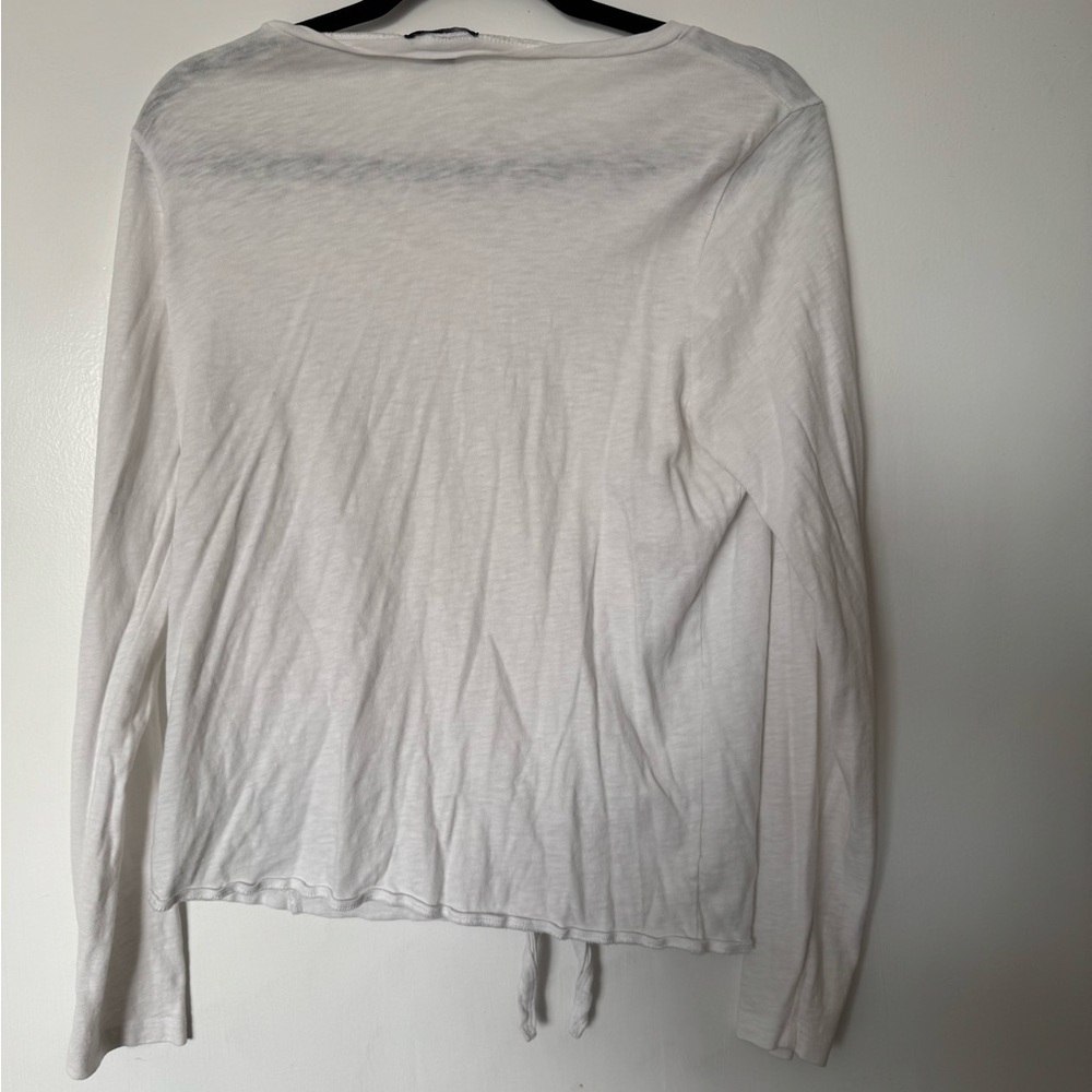 J. Crew Mercantile White Long Sleeve Tie-Front Top with Pocket - Picture 3 of 5
